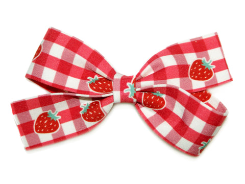 Strawberry Gingham Big Bow Clip - Red