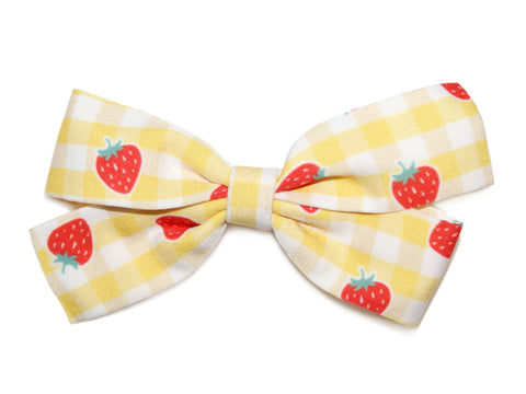 Strawberry Gingham Big Bow Clip - Yellow