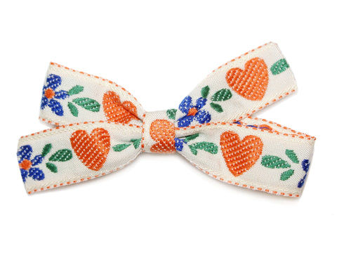Scandi Heart Big Bow Clip - Orange