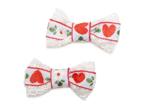 Scandi Heart Lace Bow Clips - Red