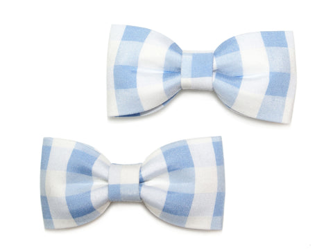 Gingham Bow Clips - Blue
