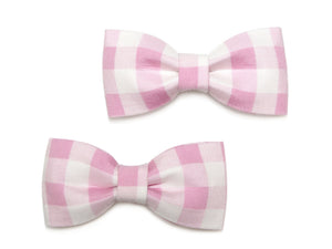 Gingham Bow Clips - Pink
