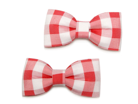 Gingham Bow Clips - Red
