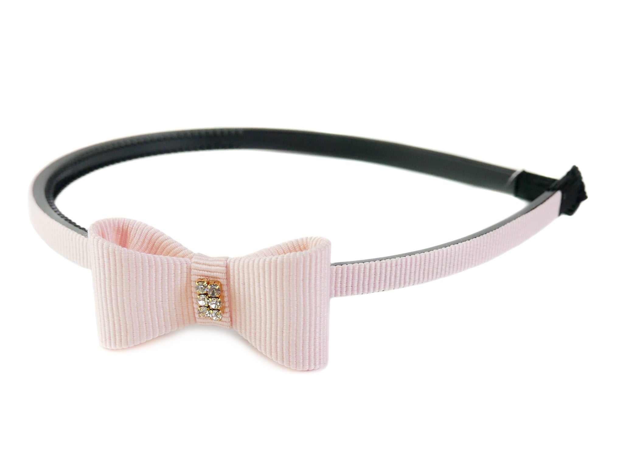 Grosgrain & Diamante Large Hard Bow Alice Band - Pink
