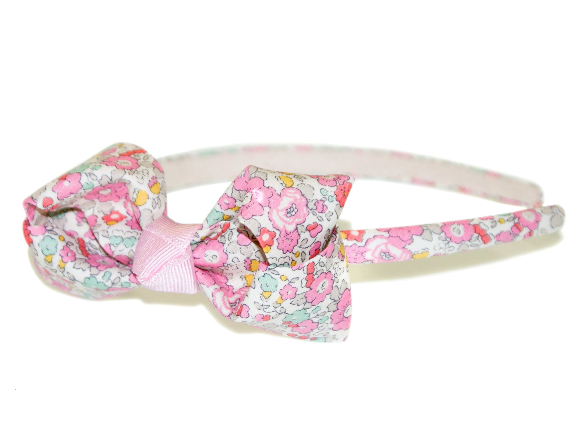Liberty Betsy Ann Turned Bow Alice Band - Pink-Green