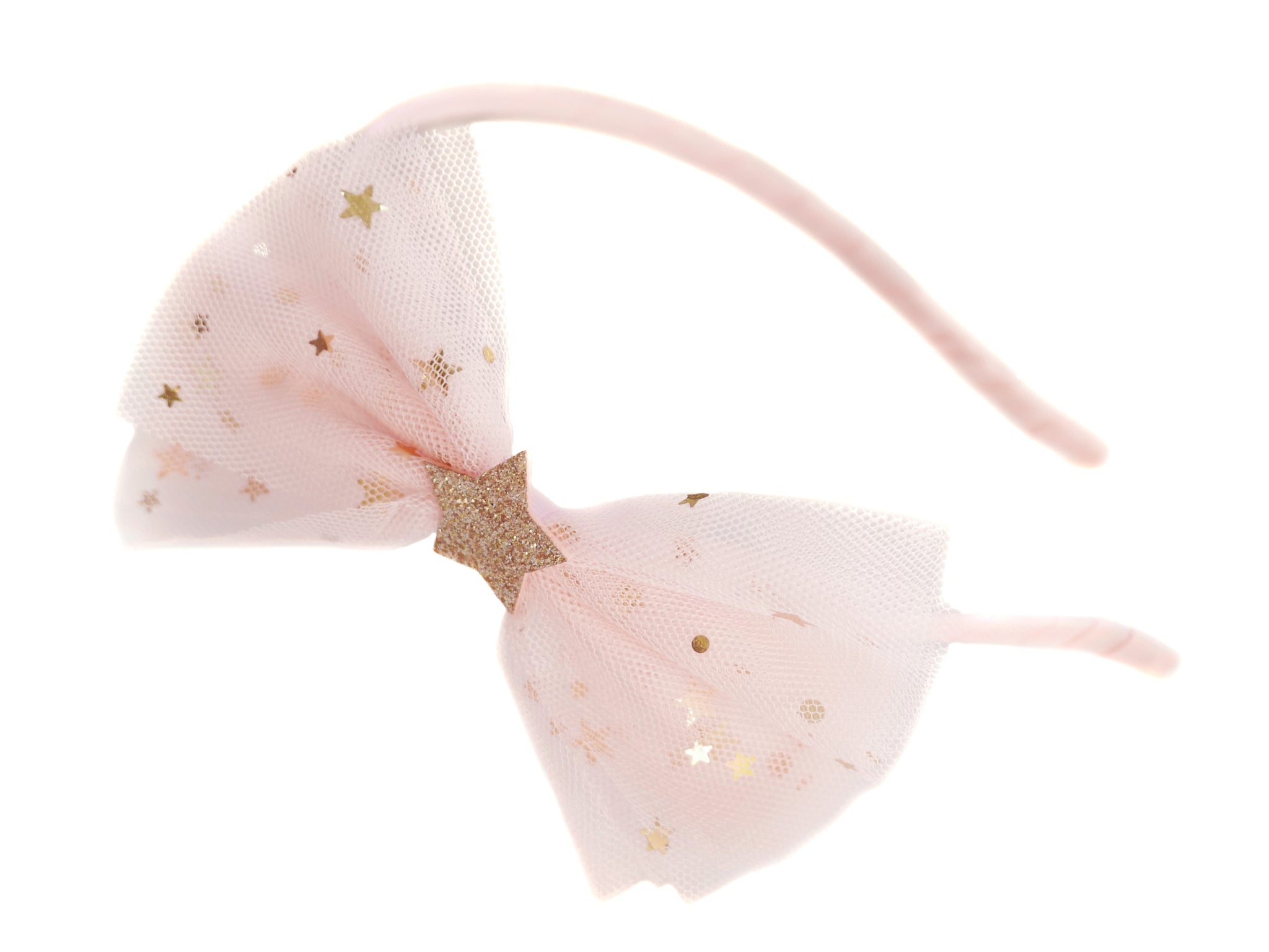 Gold Star Tulle Bow Alice Band - Pink