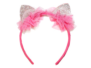 Diamante Tulle Cat Ears Alice Band - Dark Pink