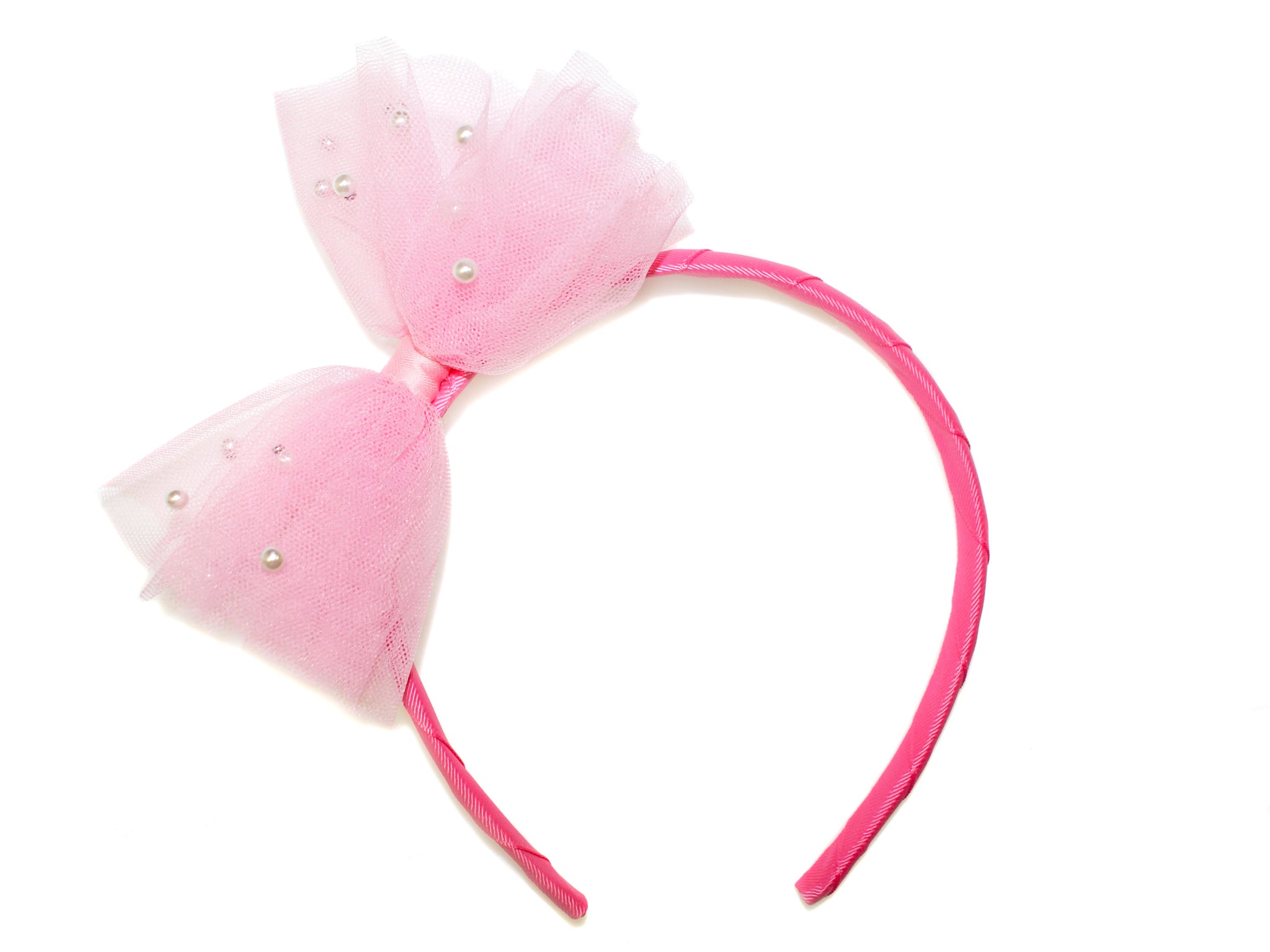 Pearl Tulle Bow Alice Band - Dark Pink