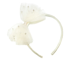 Pearl Tulle Bow Alice Band - Ivory