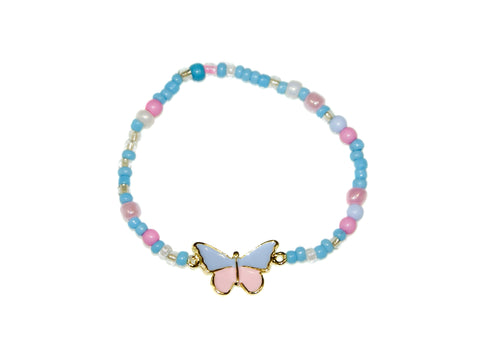 Butterfly Bead Bracelet - Blue-Pink