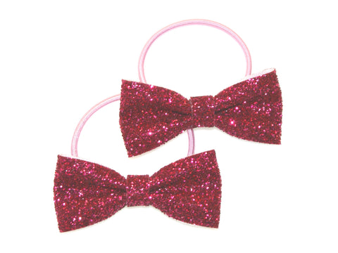 Glitter Bow Ponytails - Dark Pink