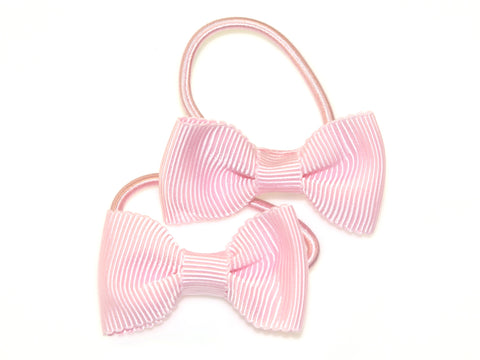 Scalloped Edge Grosgrain Bow Ponytails - Light Pink