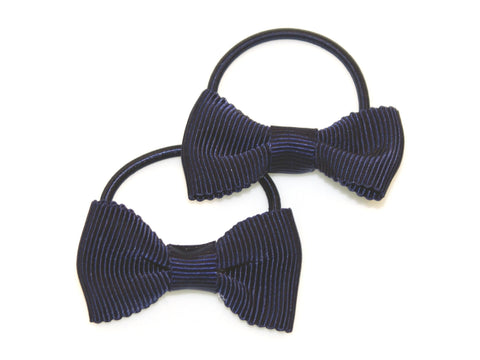 Scalloped Edge Grosgrain Bow Ponytails - Navy