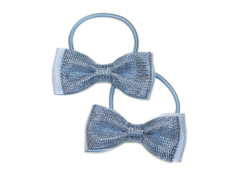 Jute Lame & Grosgrain Bow Ponytails - Blue