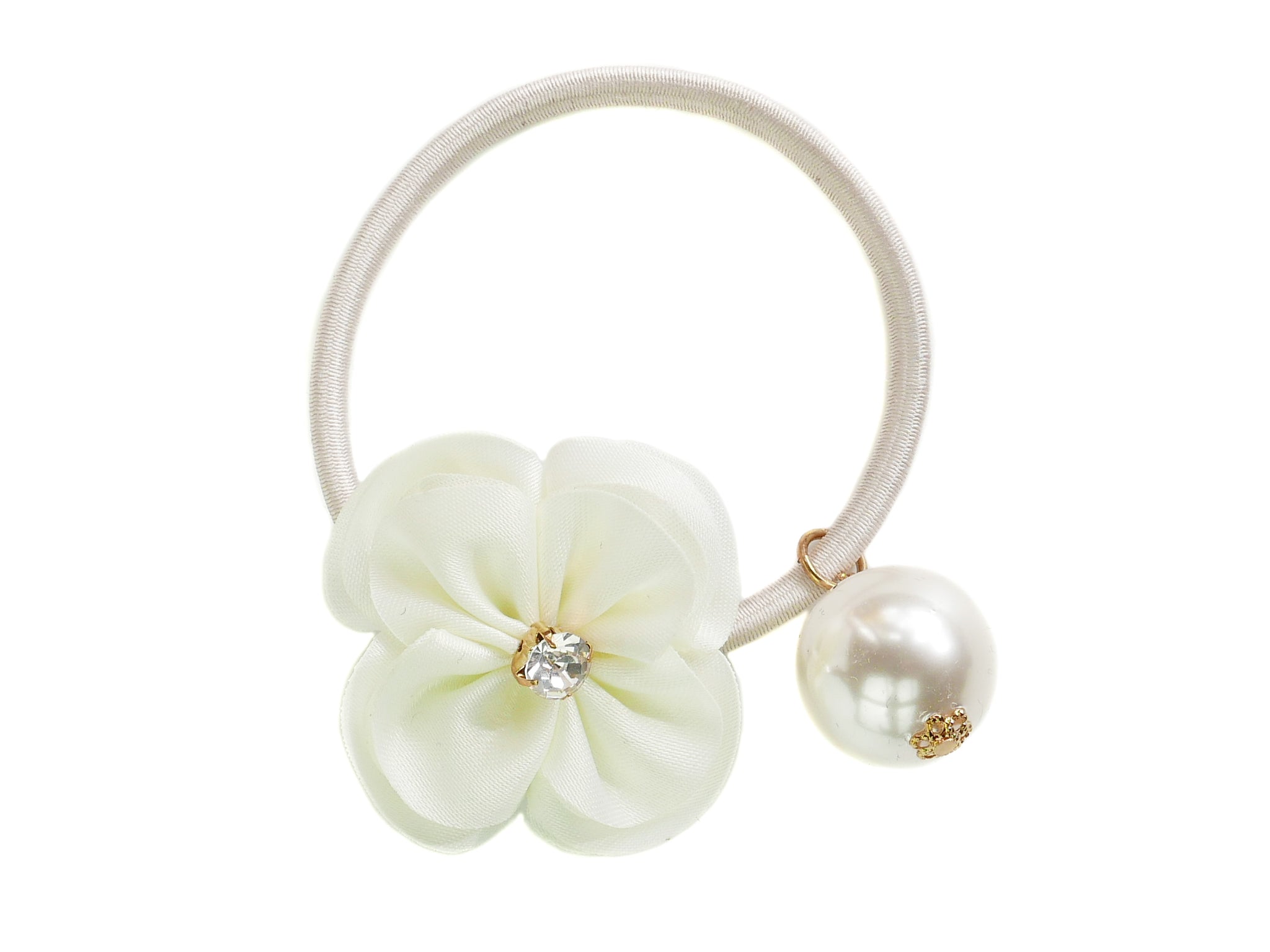 Pearl & Diamante Flower Ponytail - Ivory