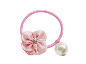 Pearl & Diamante Flower Ponytail - Pink