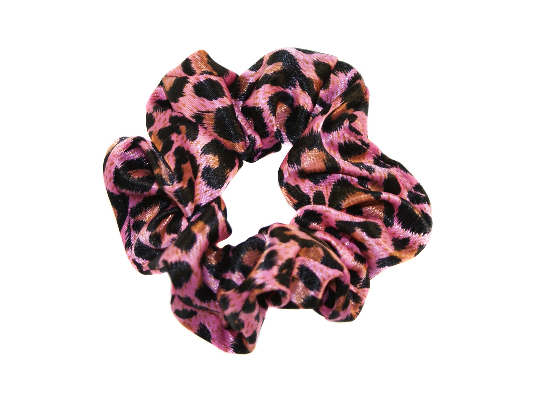 Leopard Satin Scrunchie - Pink