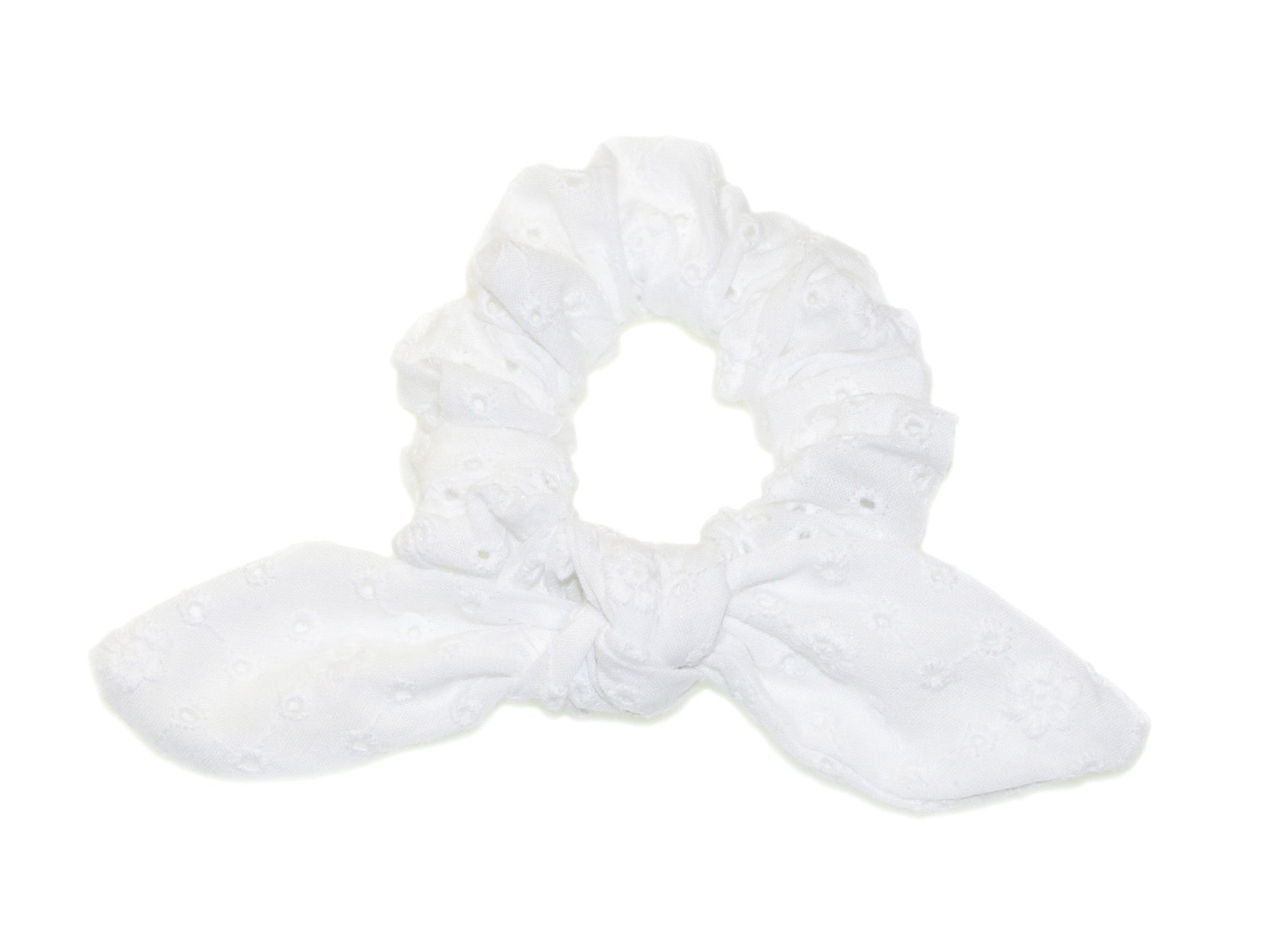 Broderie Anglaise Tie Bow Scrunchie - White