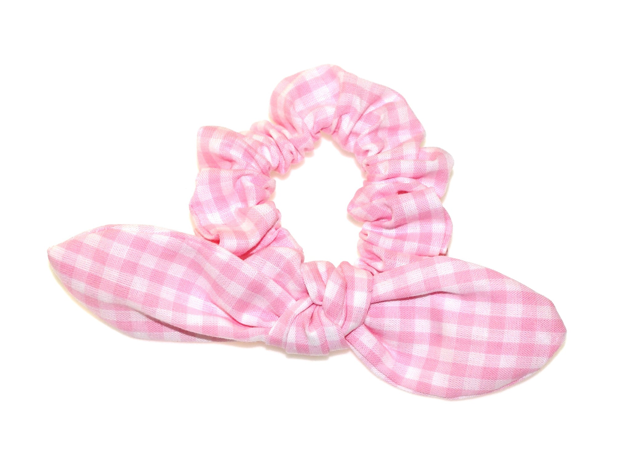 Gingham Tie Bow Scrunchie - Pink