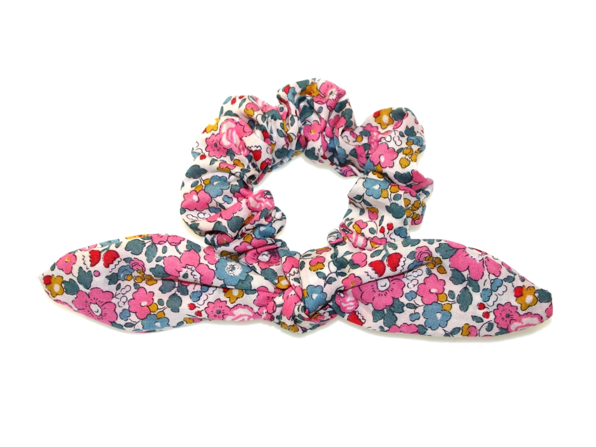 Liberty Betsy Ann Tie Bow Scrunchie - Pink/Teal