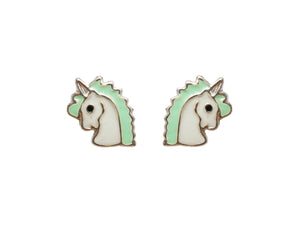 Unicorn Head 925 Studs - White/Green