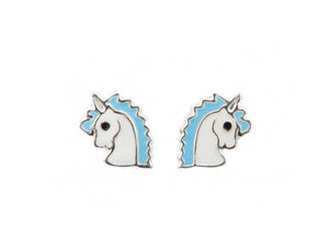 Unicorn Head 925 Studs - White/Blue