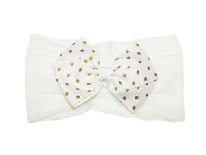 Gold Dot Grosgrain Bow Baby Headband - White/Gold