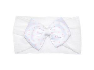 Pink Dot Grosgrain Bow Baby Headband - White/Pink