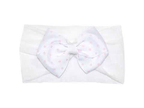 Pink Dot Grosgrain Bow Baby Headband - White/Pink