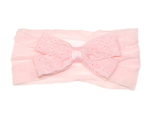 Baby Broderie Anglaise Bow Headband - Pink