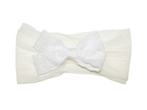 Baby Broderie Anglaise Bow Headband - White