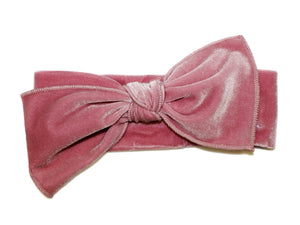 Velvet Baby Bow Headband - Pink