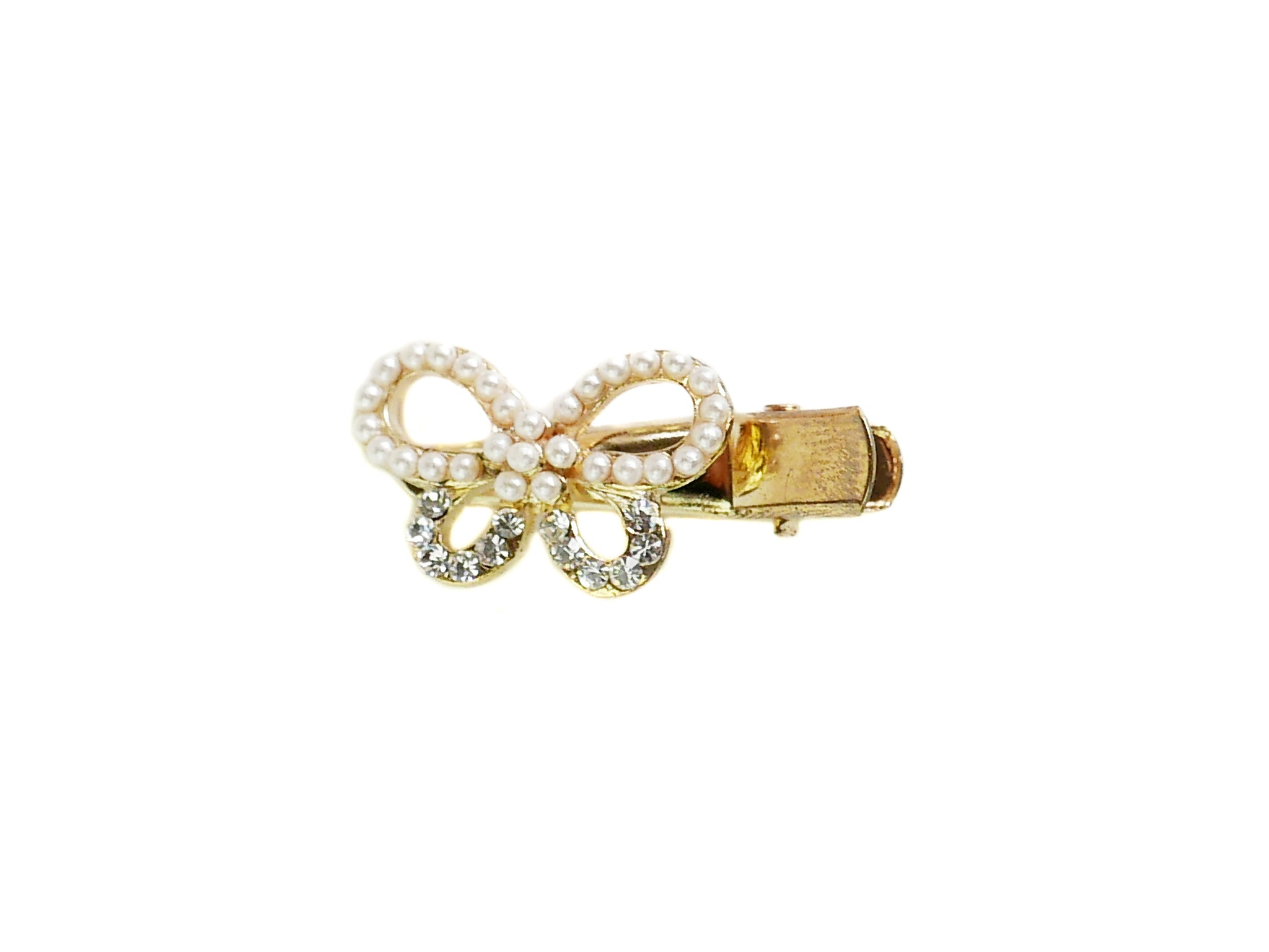 Butterfly Pearl & Diamante Clip - Gold/Clear