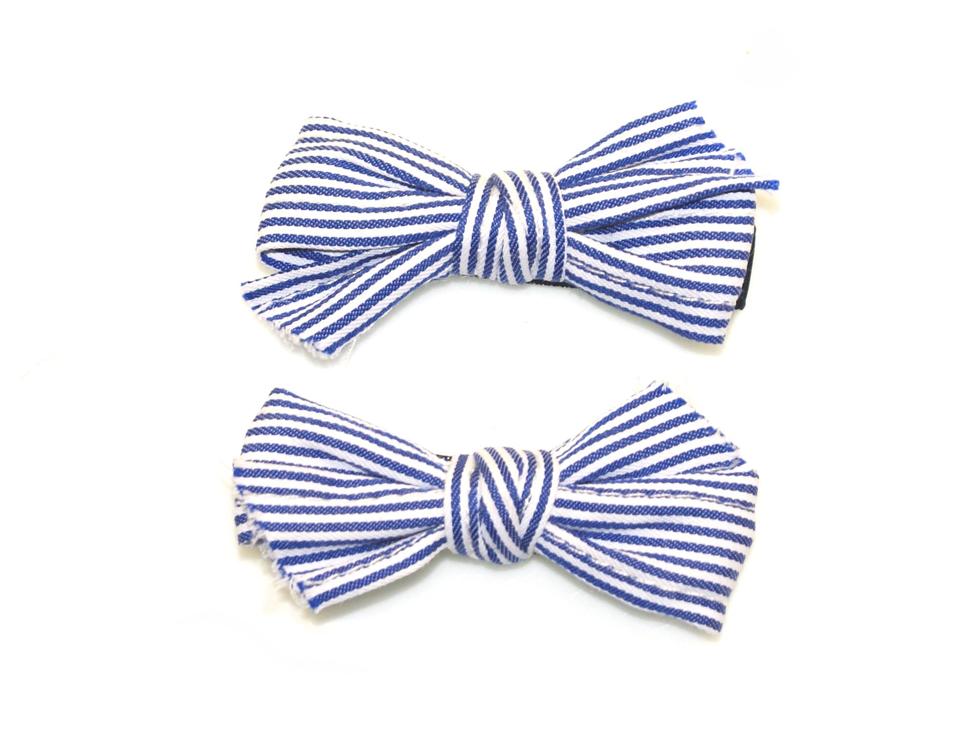 Striped Cotton Bow Clips - Navy/White