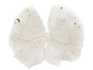 Star Tulle & Chiffon Double Big Bow Clip - Ivory