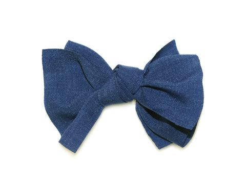 Ragged Small Tie Bow Clip - Navy