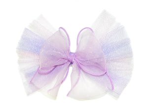 Striped Tulle Double Bow Clip - Lilac