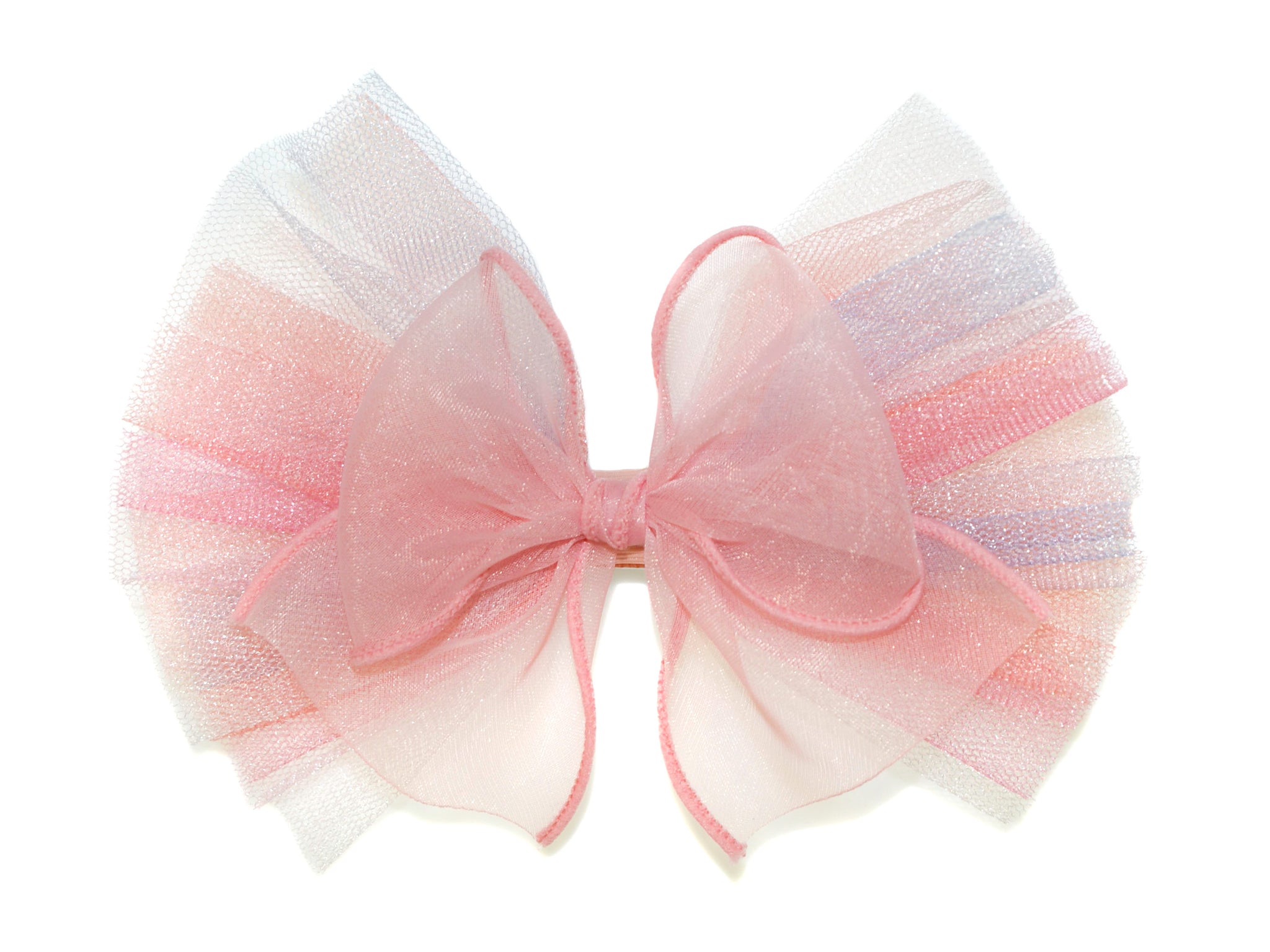Striped Tulle Double Bow Clip - Pink/Pink