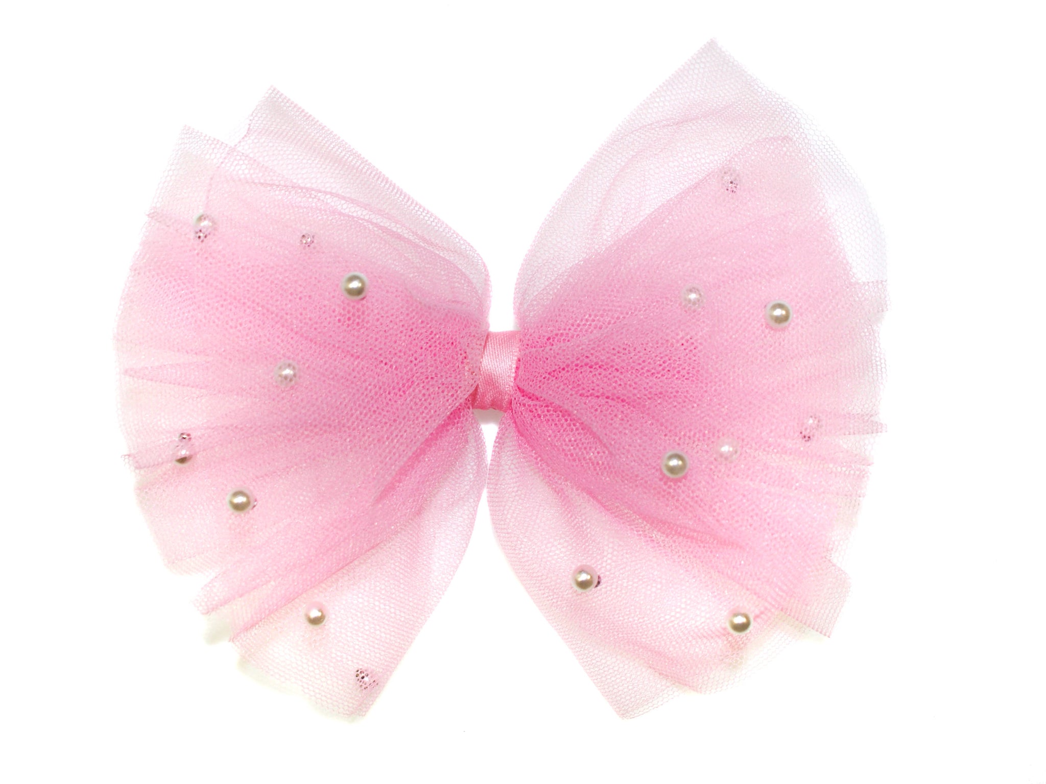 Pearl Tulle Big Bow Clip - Dark Pink