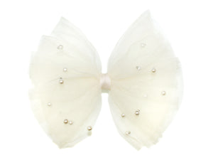 Pearl Tulle Big Bow Clip - Ivory