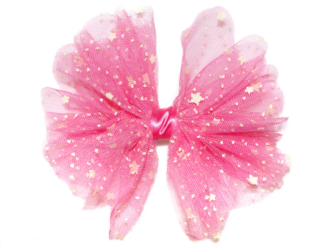 Star Tulle Big Bow Clip - Pink