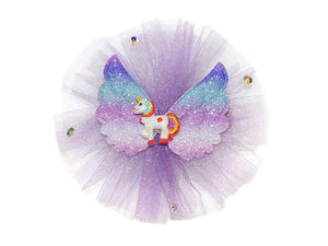 Unicorn Glitter Wing Tulle Rosette Clip - Lilac