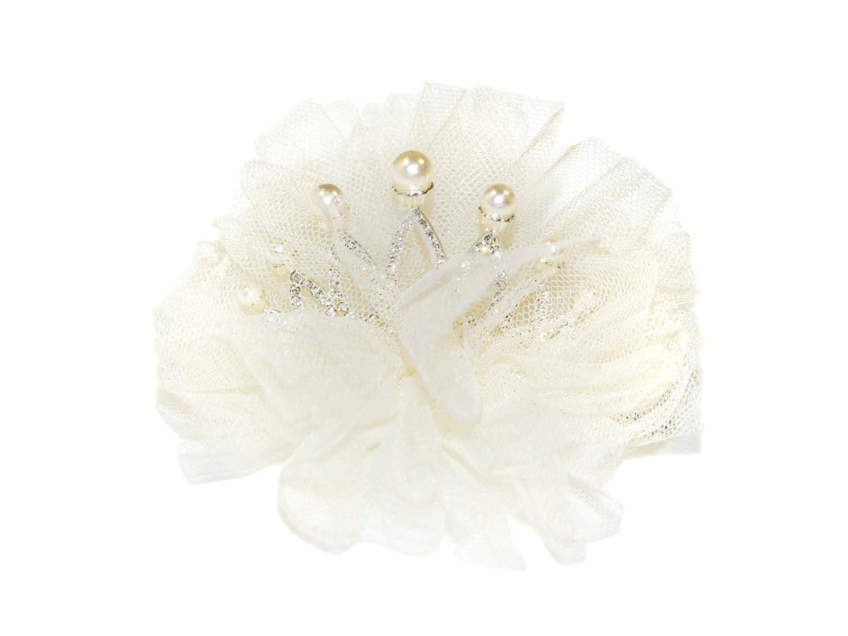 Tulle Pearl & Diamante Tiara Clip - Ivory – Goody Gumdrops Accessories