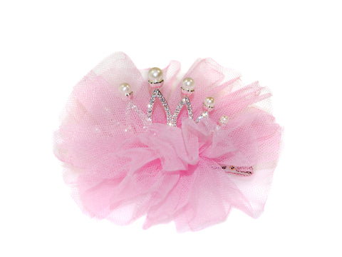Tulle Pearl & Diamante Tiara Clip - Pink