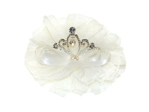 Tulle Pearl Bow Diamante Tiara Clip - Ivory