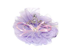 Tulle Pearl Bow Diamante Tiara Clip - Lilac