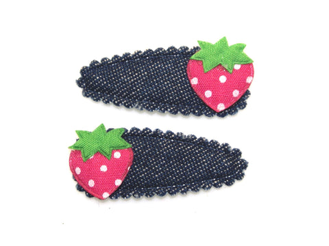 Denim Strawberry Snaps - Blue/Pink