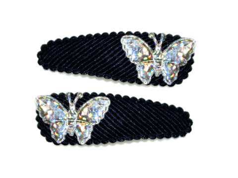 Sparkle Butterfly Grosgrain Snaps - Silver/Navy