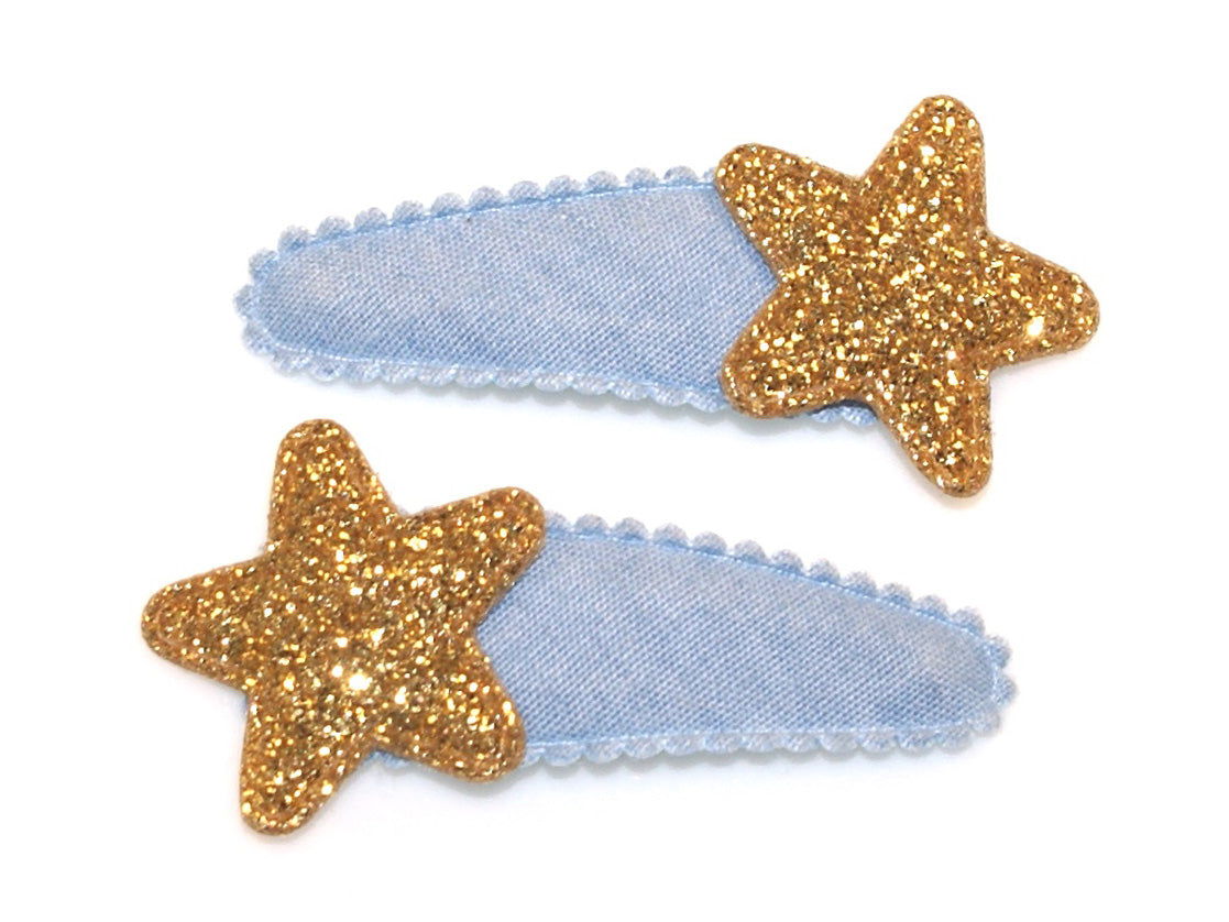Denim & Glitter Star Snaps - Blue/Gold