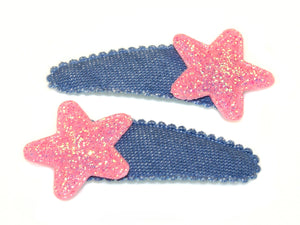 Denim & Glitter Star Snaps - Blue/Pink